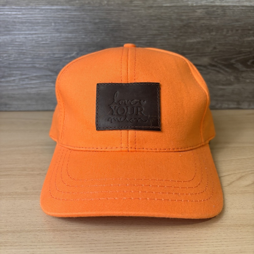 Love Your Melon Hat Cap Strap Back Orange Leather Patch Canvas Mens Made USA